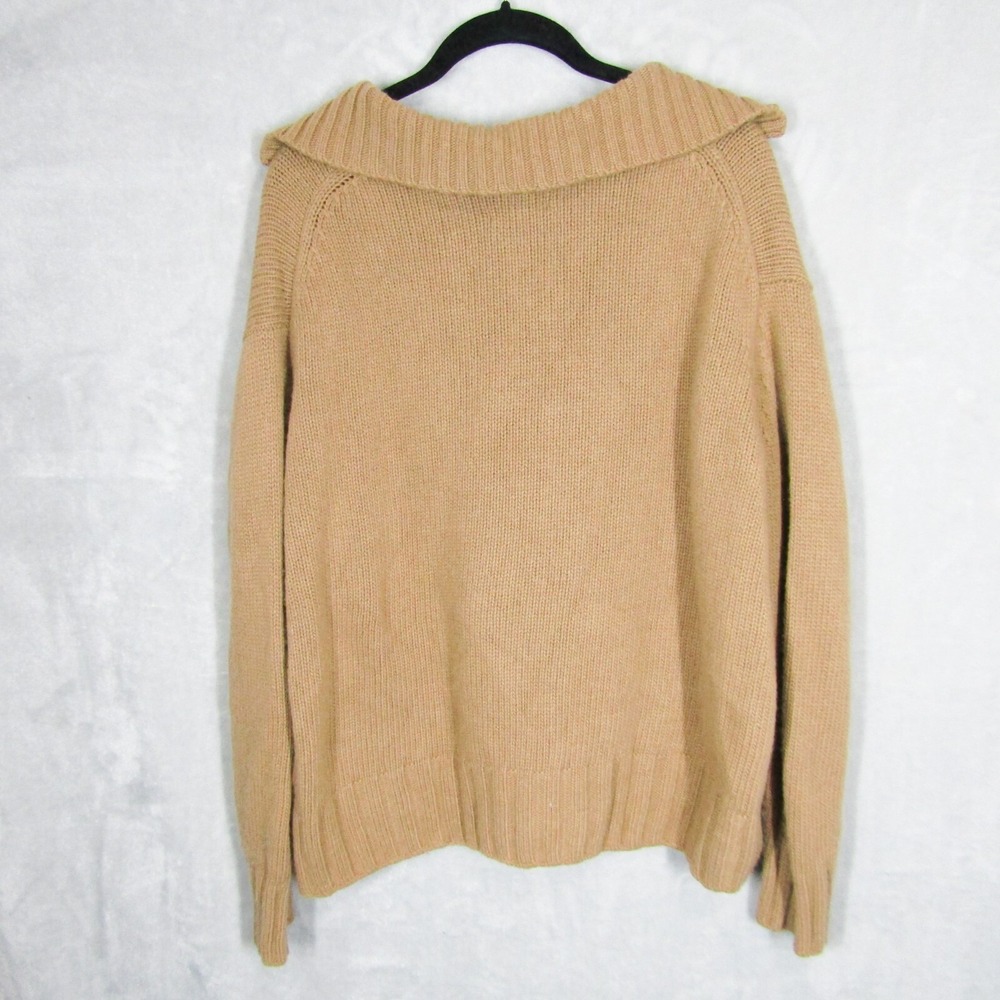 Tuckernuck Sweater Womens Medium V Neck Camel Collar Popover Oversized Tan - Picture 10 of 11